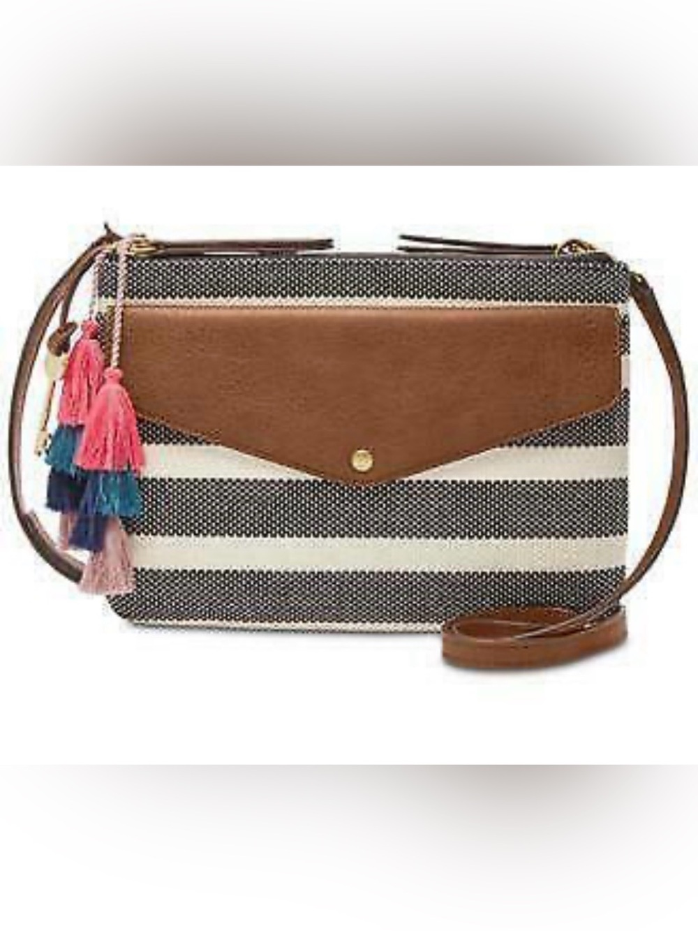 Fossil Devon Canvas Crossbody Bag with Brown Flap